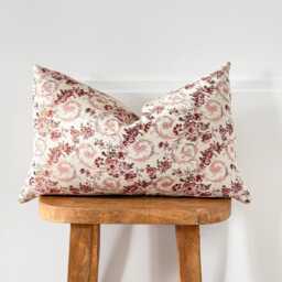 Pink Floral Lumbar Pillow Cover Metallic Gold Accent Throw - thumbnail 2