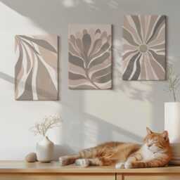 Canvas Set Of 3 Wall Art - Plant Patterns in Shades Beige & Brown, Print On Canvas, Plants Flowers Decor - thumbnail 3