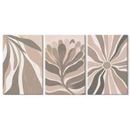 Canvas Set Of 3 Wall Art - Plant Patterns in Shades Beige & Brown, Print On Canvas, Plants Flowers Decor - thumbnail 2