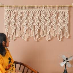 Leaf Curtain Wall Hanger Tapestry, Macrame Boho Curtain, Farmhouse Window Decor, New Home Gift, Headboard D??cor, Gift For Mom C03 - thumbnail 2