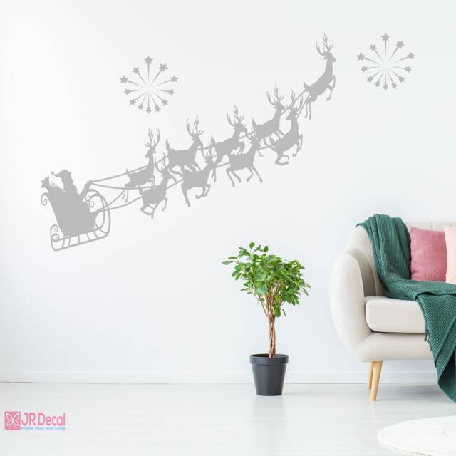 Christmas Reindeer Wall Decal, Santa Sleigh, Shop Window Decor - image 1