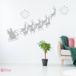 Christmas Reindeer Wall Decal, Santa Sleigh, Shop Window Decor - thumbnail 1