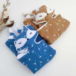Fox Lovey Baby Comforter, Handmade Double Gauze & Minky Security Blanket, Newborn Gift - thumbnail 3