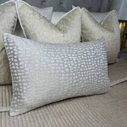 "Champagne Cushion Cover - Silver Shim Pillow Luxury Estradapo Porcelain Ashley Wilde-Rectangle Size 12"" X 20" - thumbnail 3