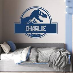 Jurassic Dinosaur Wall Art Boys Name Sticker Gift Kids Decor Bedroom - thumbnail 3
