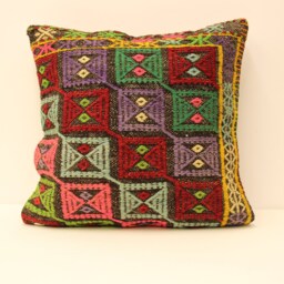 Ethnic Kilim Pillow, 20x20 Turkish Bohemian Carpet Handmade Lumbar, Boho Sham Cover, Sofa Throw Pillow 4Ef-82 - thumbnail 1