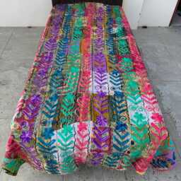 Boho Chic Cotton Kantha Suzani Quilt Handmade Bedspread - thumbnail 2