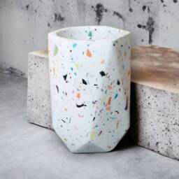 Terrazzo Concrete Bathroom Accessory Set Handmade Modern Tray, Toothbrush & Swab Holder - thumbnail 3