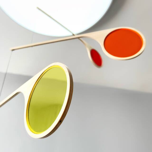 Large Mid Century Kinetic Mobile Sculpture. Tall Adult & Baby Nursery in Rainbow Acrylic - image 1