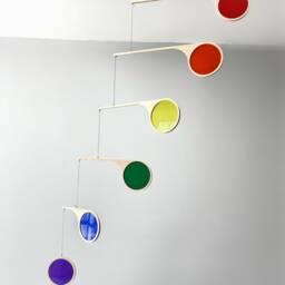 Large Mid Century Kinetic Mobile Sculpture. Tall Adult & Baby Nursery in Rainbow Acrylic - thumbnail 2