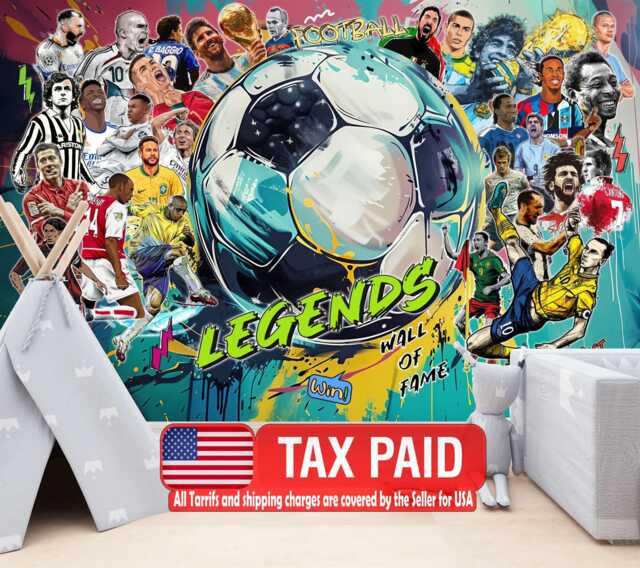 Football Soccer, Legends Wallpaper Mural, Boys Room Decor, Peel & Stick Decal - image 1