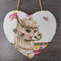 Alpaca Slate Heart Plaque Handmade Wall Hanging Decoration - 15cm - thumbnail 2
