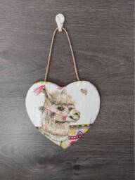 Alpaca Slate Heart Plaque Handmade Wall Hanging Decoration - 15cm