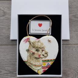 Alpaca Slate Heart Plaque Handmade Wall Hanging Decoration - 15cm - thumbnail 3