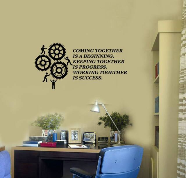 Teamwork Vinyl Wall Decal Quote Gears Team Office Space Decor Stickers Mural - #2851Di - image 1
