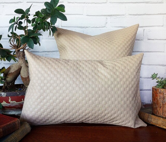 Embroidered Faux Leather Pillow Cover Beige Scandinavian Decor - image 1