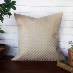 Embroidered Faux Leather Pillow Cover Beige Scandinavian Decor - thumbnail 3