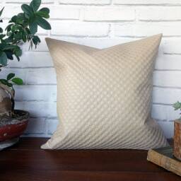 Embroidered Faux Leather Pillow Cover Beige Scandinavian Decor - thumbnail 2