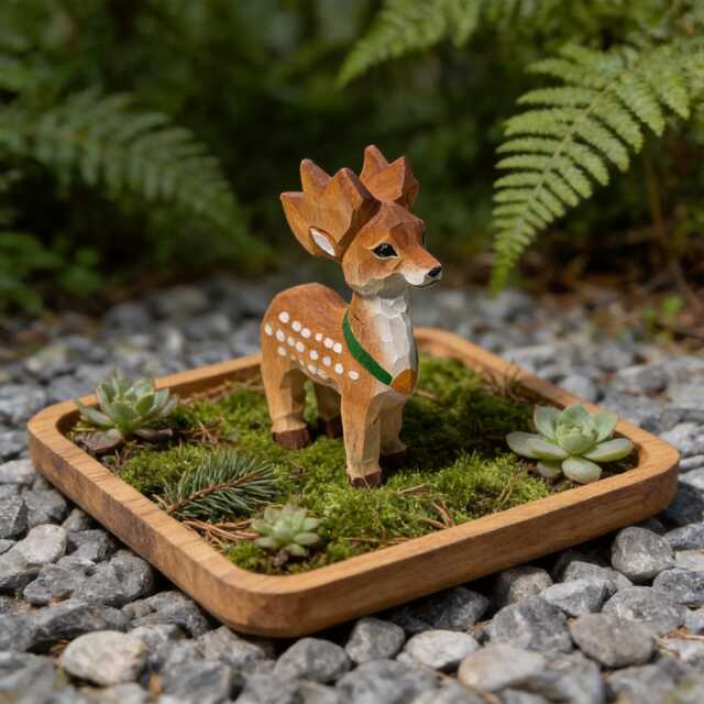 Whimsical Hand Carved Wooden Deer Miniature Woodland Animal Figurine Nursery Decor Gift For Nature Lover - image 1