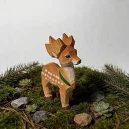 Whimsical Hand Carved Wooden Deer Miniature Woodland Animal Figurine Nursery Decor Gift For Nature Lover - thumbnail 4