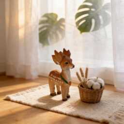 Whimsical Hand Carved Wooden Deer Miniature Woodland Animal Figurine Nursery Decor Gift For Nature Lover - thumbnail 3