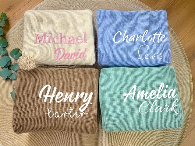 Personalized Baby Blanket - Soft Cotton Knit -Newborn Blanket- Custom Name Shower Gift Keepsake For - image 1