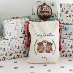 Nativity Scene Christmas Sack, Personalised Sack, Toy Eve Bag, Stocking, Manger Scene - thumbnail 2