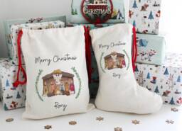 Nativity Scene Christmas Sack, Personalised Sack, Toy Eve Bag, Stocking, Manger Scene - thumbnail 1