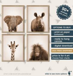 Safari Art For Nursery, African Animals Baby Shower Gift, Animal Print Set, Zoo Gift Sepia Tone, Decoration - thumbnail 1