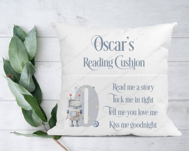 Personalised Cushion, Pocket Child Pillow, Book Holder, Pillow For Child, Sleep Aid, Robot Gift - image 1