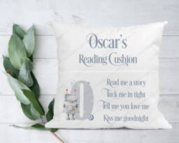Personalised Cushion, Pocket Child Pillow, Book Holder, Pillow For Child, Sleep Aid, Robot Gift - thumbnail 1