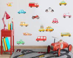 Watercolor Vehicle Wall Decals City Transport Nursery Decor