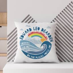 Personalised Mountain Adventure Nursery Cushion - Newborn, New Baby, First Birthday Gift, Available in Blue, Green & Natural - thumbnail 3