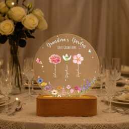 Personalized Grandma's Garden Night Light, Birth Month Flower Led Lamp, Mother's Day Gift, Unique Gift For Mum Grandma Nanny, From Kids - thumbnail 1