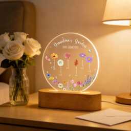 Personalized Grandma's Garden Night Light, Birth Month Flower Led Lamp, Mother's Day Gift, Unique Gift For Mum Grandma Nanny, From Kids - thumbnail 2