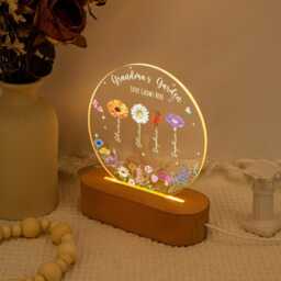 Personalized Grandma's Garden Night Light, Birth Month Flower Led Lamp, Mother's Day Gift, Unique Gift For Mum Grandma Nanny, From Kids - thumbnail 3