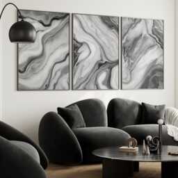 Black & White Wall Prints, Fluid Marble Set Of 3 Posters, Abstract Art, Bedroom Home Decor, Gallery 2886 - thumbnail 1