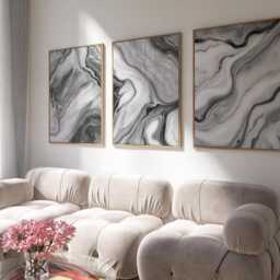 Black & White Wall Prints, Fluid Marble Set Of 3 Posters, Abstract Art, Bedroom Home Decor, Gallery 2886 - thumbnail 2