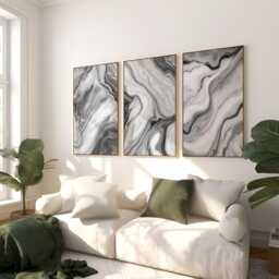 Black & White Wall Prints, Fluid Marble Set Of 3 Posters, Abstract Art, Bedroom Home Decor, Gallery 2886 - thumbnail 3