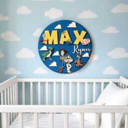 Personalized Toy Story Wooden Name Sign, Custom Kids Wall Decor, Kid Room Pixar Inspired Baby Nursery Decor - thumbnail 3
