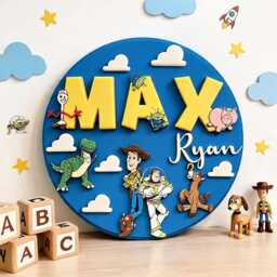Personalized Toy Story Wooden Name Sign, Custom Kids Wall Decor, Kid Room Pixar Inspired Baby Nursery Decor - thumbnail 2