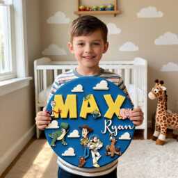 Personalized Toy Story Wooden Name Sign, Custom Kids Wall Decor, Kid Room Pixar Inspired Baby Nursery Decor - thumbnail 1