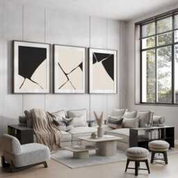 Set Of 3, Geometric Abstract Art, Neutral Beige, Living Room Wall Art Poster Prints Home Decor, A5, A4, A3 , A2, A1 Sizes, Fast Delivery - thumbnail 2