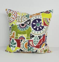 Multi-Colored Elephant Pillow Cover Boho Throw Cushion - 16x16, 18x18 - thumbnail 1