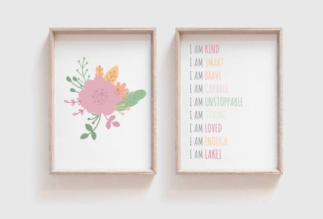 Set Of 2 Girls Nursery Prints, Affirmation Motivational Floral Bedroom Wall Art, Art - image 1