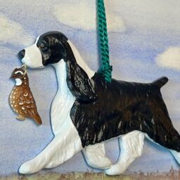English Springer Spaniel with Quail Charm. Black & White.spaniel Art Dog Breed Ornament - thumbnail 2