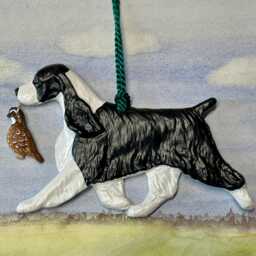 English Springer Spaniel with Quail Charm. Black & White.spaniel Art Dog Breed Ornament - thumbnail 4