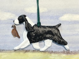 English Springer Spaniel with Quail Charm. Black & White.spaniel Art Dog Breed Ornament - thumbnail 1