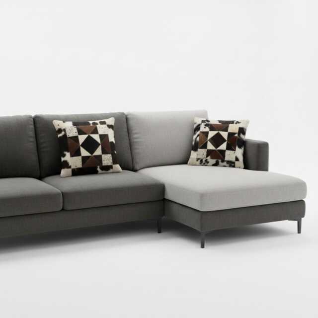 Set Of 2 Cowhide Patchwork Cushion Covers, Geometric Hair-On Hide Leather Pillow Cases - image 1