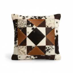 Set Of 2 Cowhide Patchwork Cushion Covers, Geometric Hair-On Hide Leather Pillow Cases - thumbnail 4